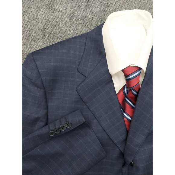 Canali Blazer Jacket Mens 46 R Blue 3 Button Plaid Made in Italy Wool Suit READ